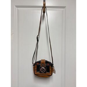 Brighton Fashionista Camera Crossbody Bag Brown Black Leather Novelty Purse